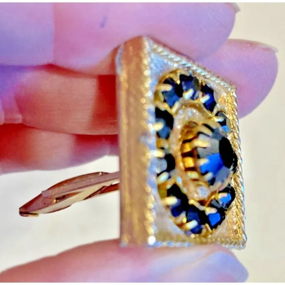 Vintage Men's Gold Black Crystal Cufflinks Tie Pin Box
